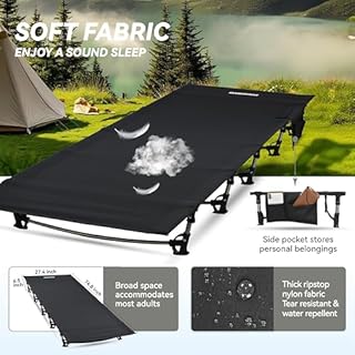 MARCHWAY Ultralight Folding Tent Camping Cot Bed, Portable Compact for Outdoor Travel, Base Camp, Hiking, Mountaineering, Lightweight Backpacking (Black)