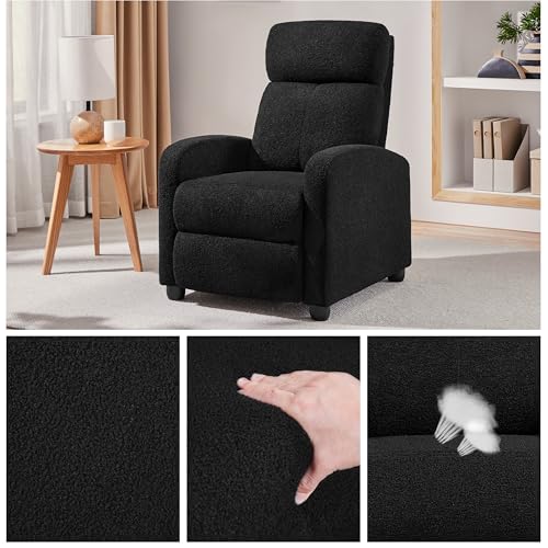Yaheetech Boucle Recliner Chair Single Sofa Home Theater Seating Adjustable Modern Single Reclining Chair for Living Room Bedroom Home Theater Black