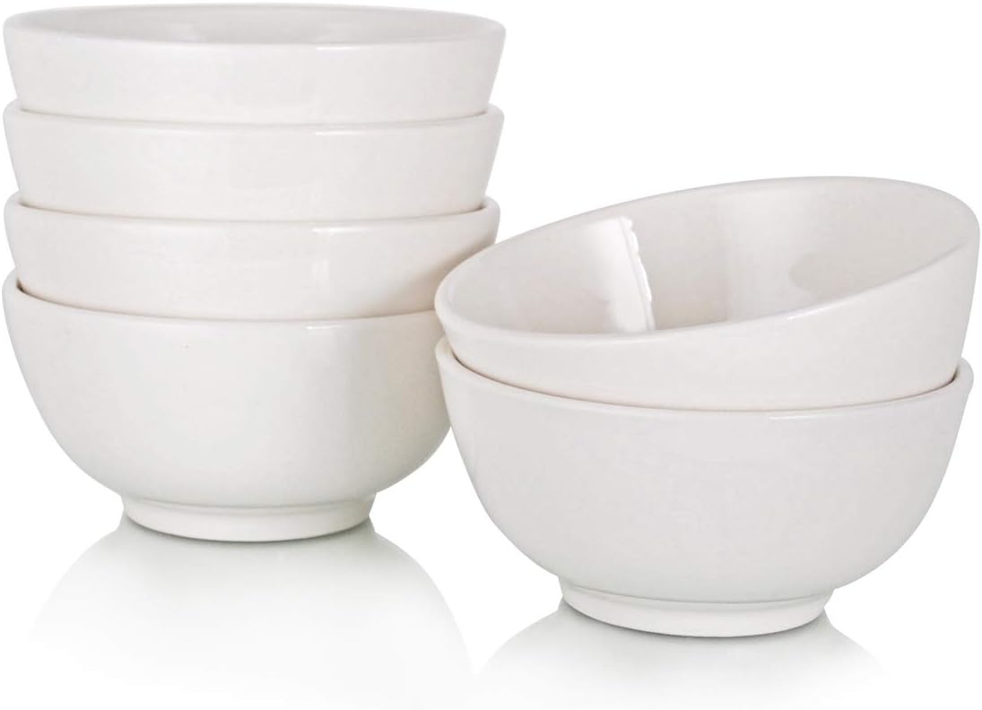Hinomaru Collection White Porcelain Rice Bowl Set of 6 Quality Porcelain Ochawan Rice Bowl Pack Home Use Restaurant Supply Grade (5.25"D x 2.5H 15 fl oz)