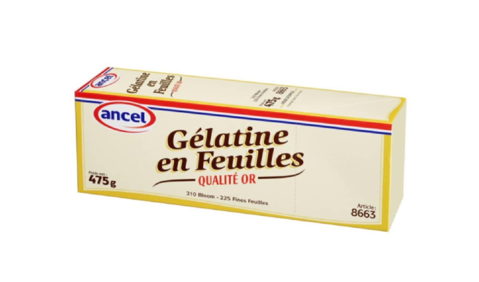 Gélatine en Feuilles Qualité Or Ancel 475g/Etui - Livraison Gratuite France (2 étuis)