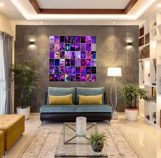 Image of Pack of 54 Purple Wall Collage Kit Posters - 4 x 6 Inches Wall Decor Poster - Wall Art For Bedroom, Living room, Office - 1 Tissue Tape