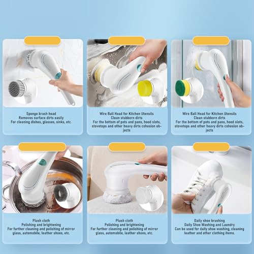 Cordless Handheld Electric Spin Scrubber, Bath Tub Power Scrubber Multifunctional Spin Scrubber Brush with 5 Replaceable Brush Heads Electric Cleaning Brush for Wall, Bathroom, - Image 4