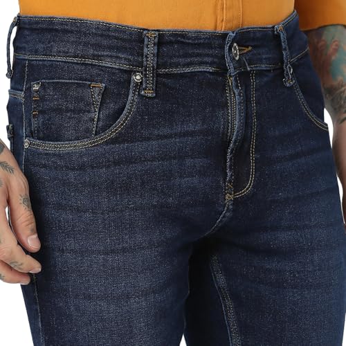 Image of Spykar Blue Slim Fit Mid Rise Jeans for Men