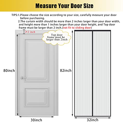 Magnetic Screen Door - Fit 30x80inch, Size 32x82inch, Keeps Bugs & Mosquito Out - Magnet for Interior/Outdoor Doors, Black
