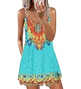 SAUKOLE Women Summer Dresses Bohemia Beach Sundress Mini Sleeveless Tank Tshirts Dress Casual Loo...