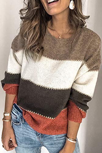 Necooer Womens Sweater Pullover Casual Long Sleeve Crewneck Color Block Pullover Knit Sweater for Women4