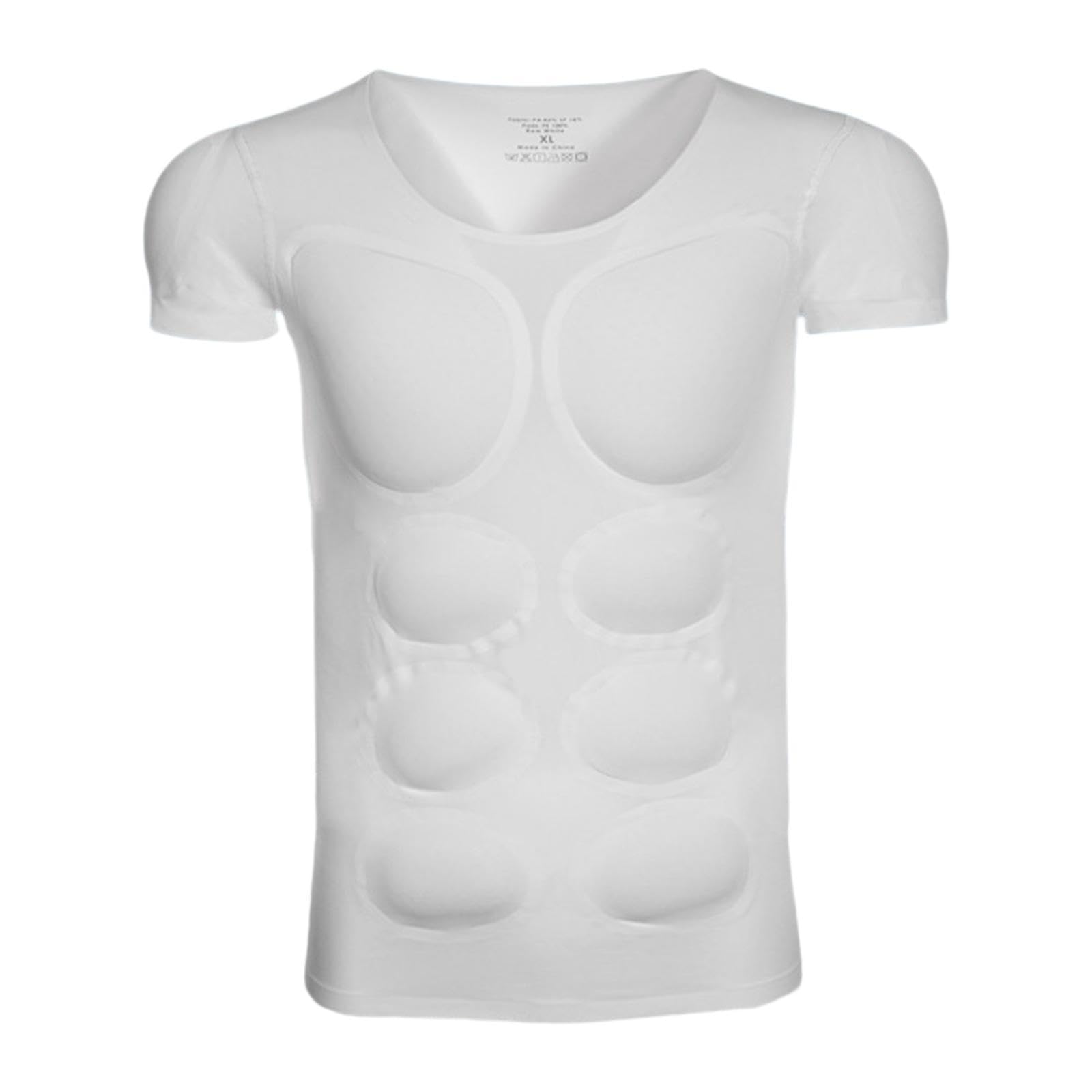 Milageto Camiseta con músculos falsos para hombre, divertida camiseta con músculos acolchados para interiores y exteriores, Abdominales de Manga Corta, S