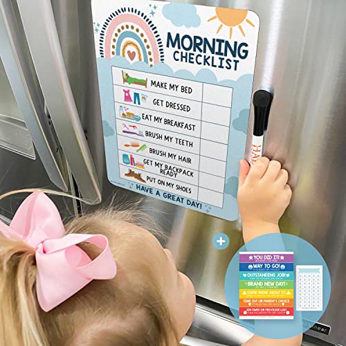 Image of Hadley Designs Boho Rainbow Schedule Board for Home, 6 Reversible Wall Art Prints, Birthday Decorations, Reward Chart Bedtime Routine Chart for Toddlers, Posters for Kids Room