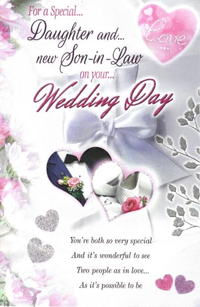 Cardigan Cards Wedding Day Card for Daughter and Son-in-Law, Luxury 3-Page Insert with Heartfelt Verse
