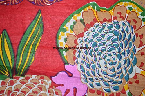 Image of Indian Hand-Block Printed Jaipuri Print Tropical Paisley Floral Ethnic Sanganer Kurti Print Cotton Fabric (Red Tropical, 15 Yards)