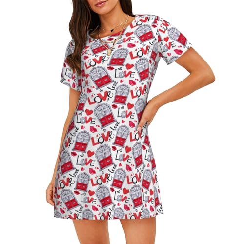 Chemise de nuit respirante femme manches courtes vêtement nuit motif lèvres