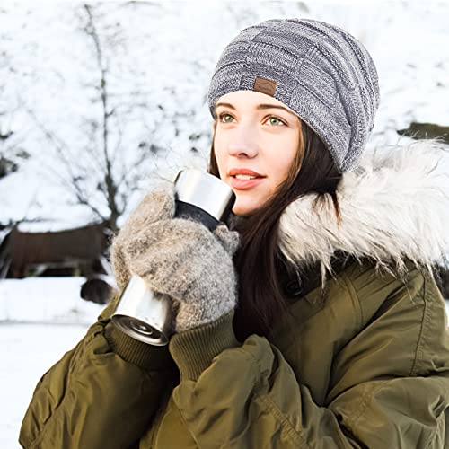 Okstenck Womens Winter Beanie Hat Scarf Set Warm Knit Hats Neck Warmer For Women Thick Fleece Lined Winter Hat Scarfs For Men Light Grey #TOP5