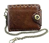 Vintage Biker Leather Bifold Snap Wallet With Chain for Mens or Boys