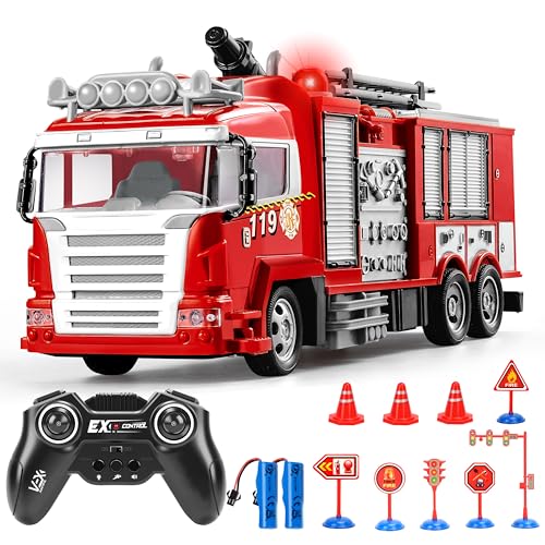 MOMOSTAR Feuerwehrauto Ferngesteuert, 1:18 Feuerwehr Auto mit Licht Sound Wasserspritz, Feuerwehrauto Spielzeug für Kinder ab 3 4 5 6 Jahre, Groß Feuerwehr Spielzeugauto Geschenk für Junge