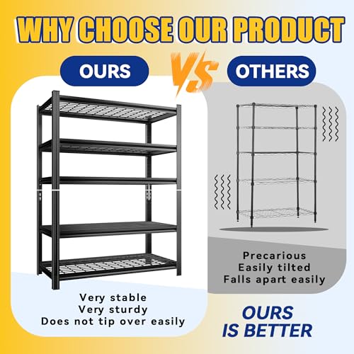 Image of Garage Shelving,Heavy Duty 5-Tier Wire Shelving Unit - 72 inch H x 35.4 inch W x 15.7 inch D, 2500 lbs Load Capacity Storage Shelves,Adjustable Metal Shelves for Garage, Kitchen, and Pantry Storage