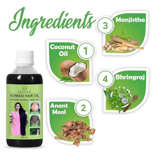 Image of PRATHAM Aadivashi Hair Growth Oil Ayurvedic Herbal Kesh tel with Natural Rosemary essential & Biotin for Control Hairfall anti-dandruff Hair Oil Original (Pack of 2, 500 ml)