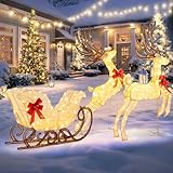 【Décoration des Fêtes Lumineux】Avec un total de 280 LED blanches chaudes, cet rennes et traîneau diffuse une lumière douce et accueillante, illuminant votre paysage de Noël. Les lumières brillent intensément, renforçant l’esprit festif de jour comme de nuit.
