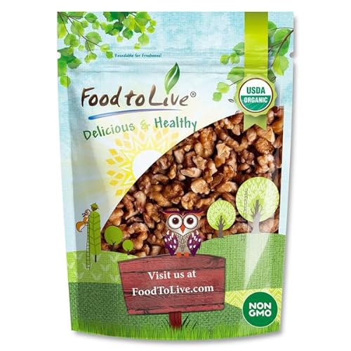 Food to Live Organic Dry Roasted Walnut Halves and Pieces with Himalayan Salt, 8 Ounces – Oven Toasted, Lightly Salted, Great for Baking and Cooking. Non-GMO, Vegan, Kosher, Bulk