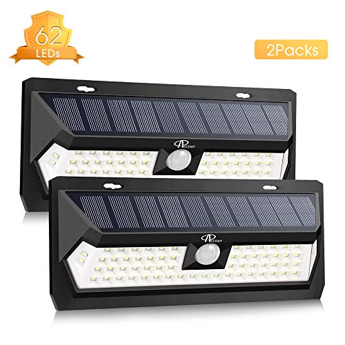 Lampe Solaire Extérieur 62 LED, ACCEWIT Solaire Extérieur Détecteur de Mouvement, 3 modes d'éclairage, IP65 Étanche Spot Solaire Exterieur pour Jardin, Murs, Cour, Garage, Escalier - 2 Pack