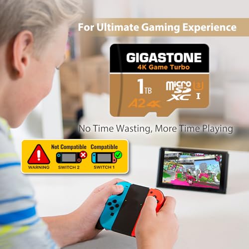 Image of 【for Switch 1 Only】 GIGASTONE 1TB Micro SD Card, 4K Game Turbo, up to 160 /130 MB /s, Memory Card for Gaming Console, Action Camera, UHD Video UHS-I U3 A2 4K C10【5-Years Data Recovery】