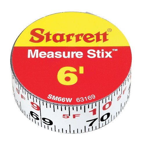 Starrett Measure Stix SM66W Steel White Measure Tape with Adhesive Backing, English Graduation