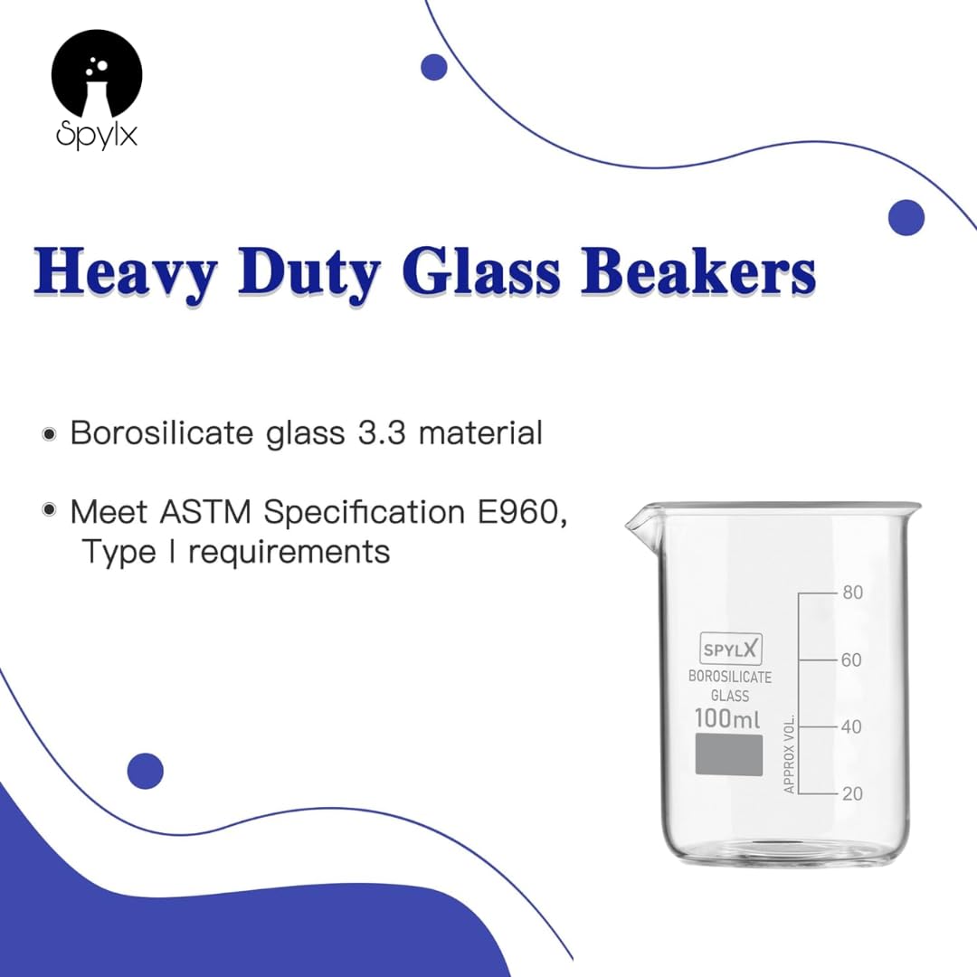 SPYLX Borosilicate Glass Beakers 100 ml, 250 ml, 500 ml, These beakers, Measuring cups is Suitable for mixing, heating, and measuring liquids in labs and classrooms 1