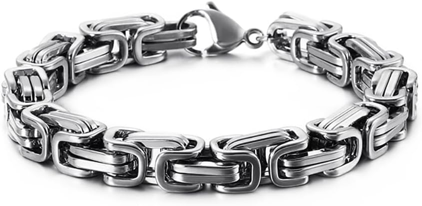 Chain Link Bracelet for Men, 6mm Stainless Steel Byzantine Bracelet Polished 8.6 Inches
