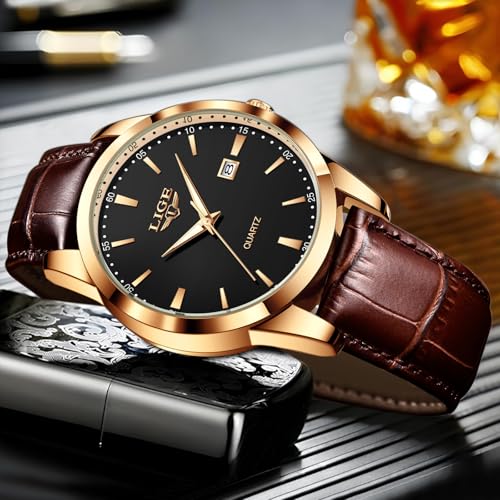 Image of LIGE Fashion Mans Wristwatch Date Luminous Dress Watch for Man Stylish Waterproof Quartz Wrist Watch Stylish Leather Watches for Men
