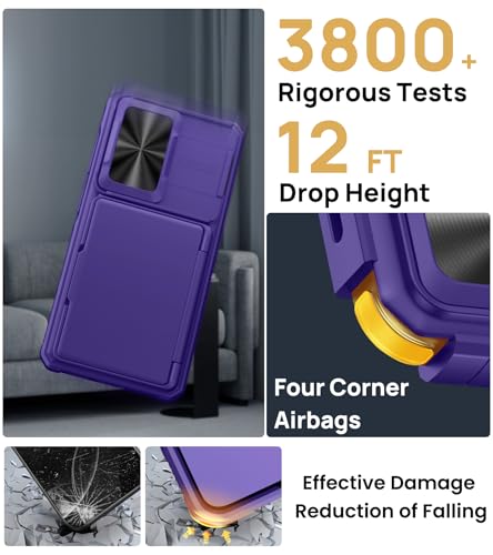 Image of SSLOTSCASE for Samsung Galaxy S26 Case with Card Holder & Camera Cover Stand & Slide Lens Cover & Wallet, Multi-Functional Stylish Men Women Sturdy Shockproof Phone Case Cover for Galaxy S26, Violet