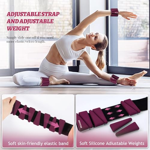 Image of BECOJADDE Ankle Weights Set of 2 (1 lb /2 lb /3 lb Each) Adjustable Wrist Weights for Women Men Wearable Arm Leg Weight for Pilates, Running, Walking, Workout, Yoga