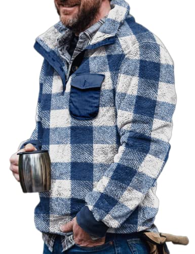 BZSFW Men's Western Aztec Sweatshirt Fuzzy Vintage Winter Coats Casual Chest Pocket Button Front Fleece Pullover Sweaters