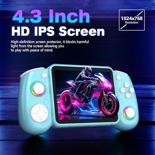 Image of RG43H Pro Retro Handheld Game Console, 4.3 Inch Retro Gaming Console with 4000mAh Battery, RK3562 Opensource Hand Held Games Console, EmuELEC&RGBOX Dual Systems Video Console, HDMI TV Output,Baby Blue