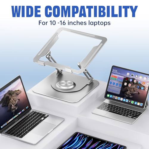 Laptop Stand for Desk, Adjustable Computer Stand with 360° Rotating Base, Ergonomic Laptop Riser for Collaborative Work, Foldable & Portable Laptop Stand, fits for All 10-16" Laptops