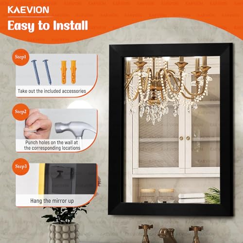 Image of Wall Hanging 1.75 ft Black Water Proof PVC Framed Mirror |Wall Mirror for Bedroom or Bathroom |Home Decor Wall Mounted for Bedroom Living-Room| washroom Mirror for Wall