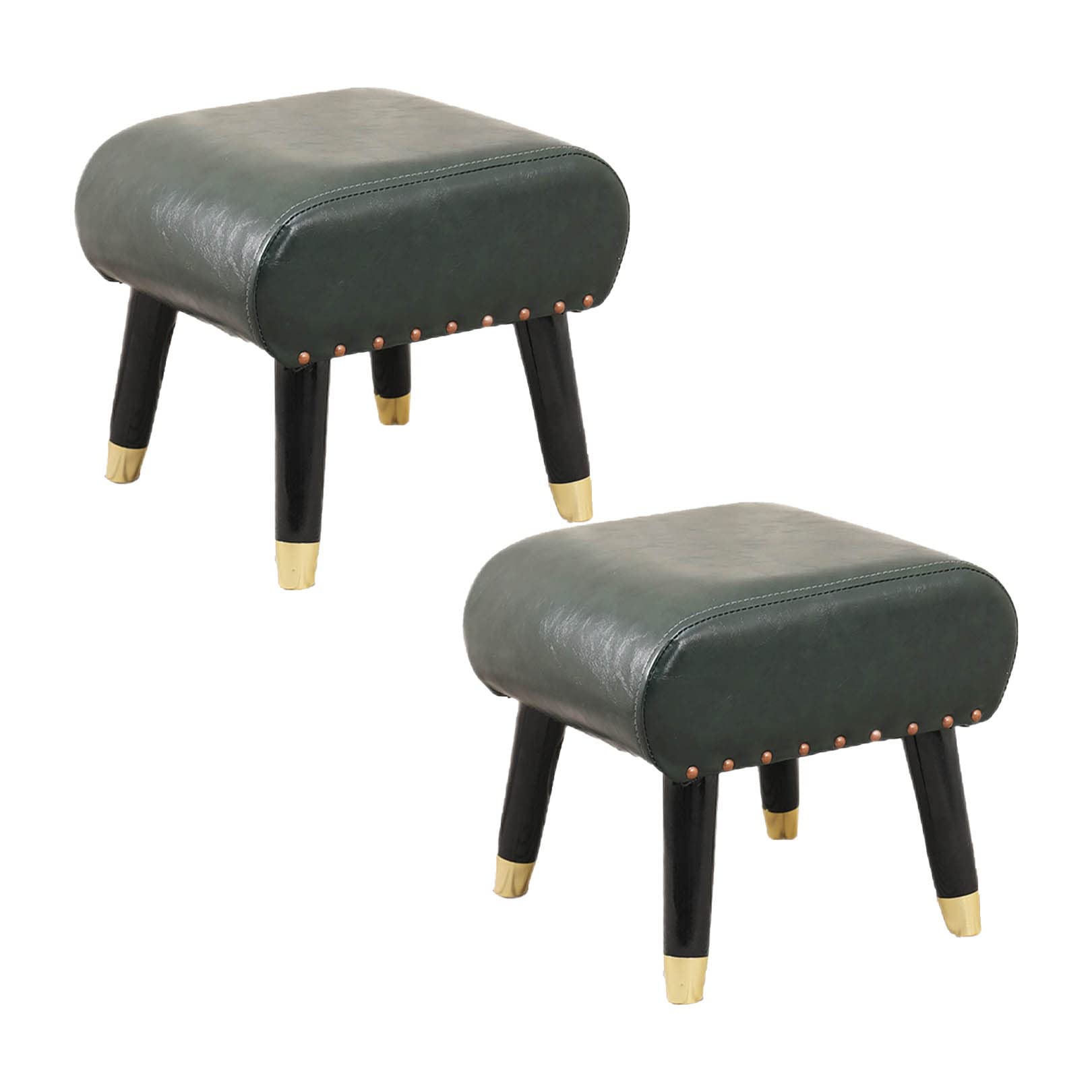 Pouf sièges supplémentaires salon en bois et faux cuir - Repose-pieds d'entrée