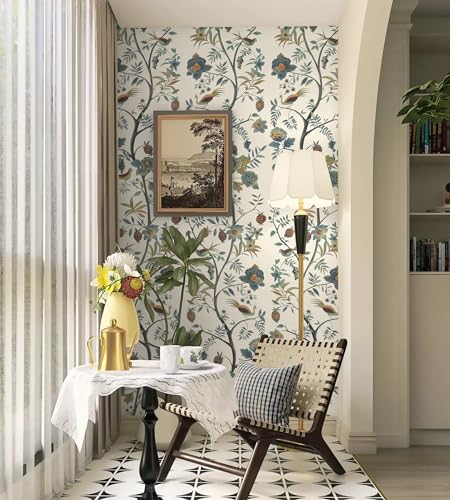 Papier peint à décoller et coller floral beige pour rénover sans traces