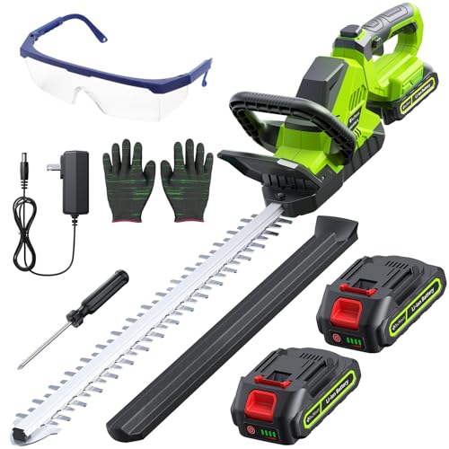 20'' Hedge Trimmer Cordless with Battery, 3000RPM Electric Handheld Bush Clipper with 2pcs 2000mAh...
