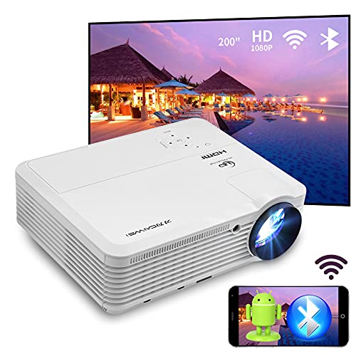 Wireless Bluetooth WiFi Outdoor Movie Projector,6000 Lumen LED LCD Android Projector 200 Inch Display Home Theater with Zoom Airplay Smart Phone Screen Mirroring Video Games for TV PC DVD PS4 HDMI USB