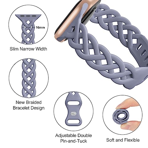 Image of Slim Silicone Bands Compatible with Apple Watch Band 40mm 38mm 41mm 44mm 45mm 46mm 49mm 42mm Women Floral Breathable Braided Lace Thin Sport Strap Replacement Wristbands iWatch SE Series 11 10 9 8 7 6 5 4 3 ultra 2