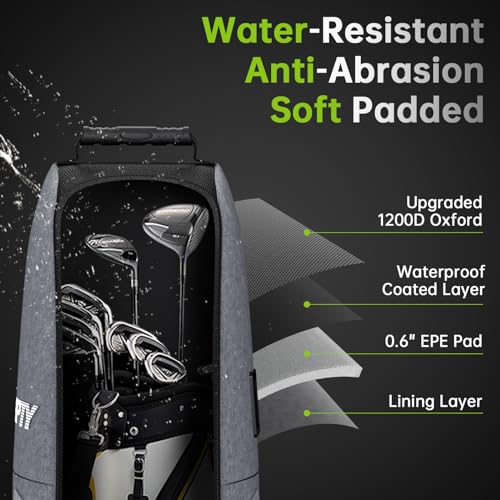 Padded Golf Club Travel Bag with Wheels, Golf Luggage Case Cover for Airline - with Adjustable Support Rod, Luggage Lock, 1200D Wear-Resistant Oxford, Waterproof Coating - Image 4