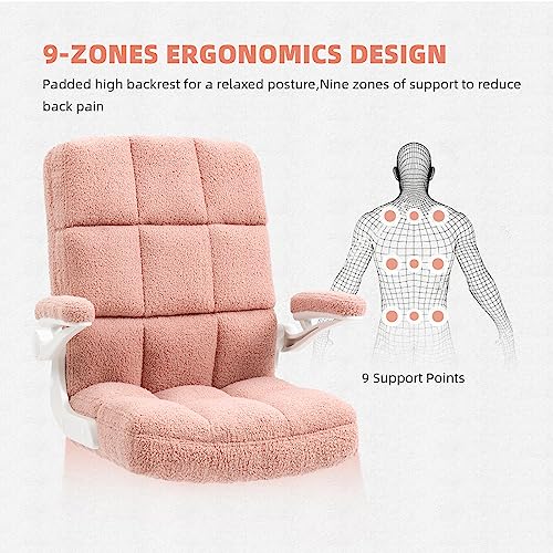 Seatzone Home Office Chair Ergonomic Executive Desk Chair Comfortable Computer Chair With Flip-Up Arms,Faux Fur Chair With Lumbar Support,Pink thumb #3