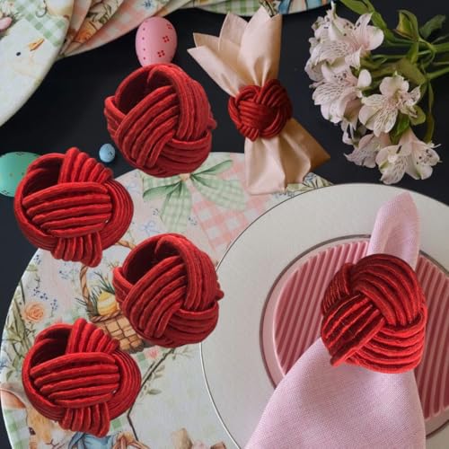 Image of Thread Handmade Handcrafted Eco-Friendly Napkin Ring Holder Set (Red) -Pack of 12