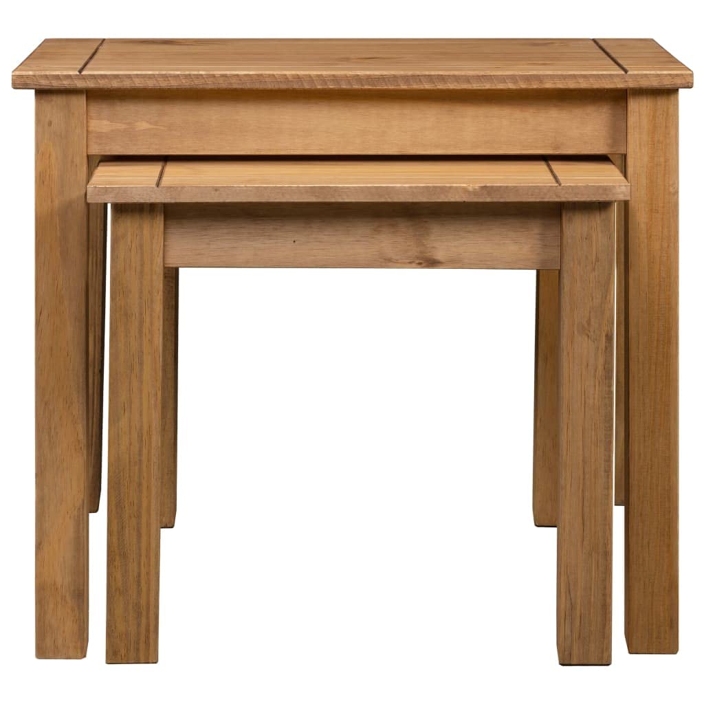 Set di 2 tavolini in legno massello di pino naturale | Tavolini versatili in legno dal design rustico per soggiorno e camera da letto, impilabili e facili da pulire.