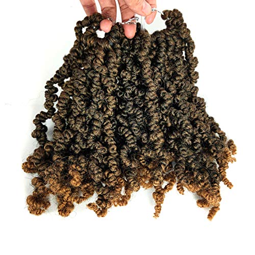 HAPPYCC 8 Inch Spring Twist Hair, 3 Pack Ombre Fluffy Curly Twist Braiding Hair Extensions Short Crochet Hair for Black Women Lady Girls, 15 Stands/Pack