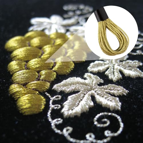 Image of 3 Skeins Metallic Embroidery Floss, Glitter Gold Embroidery Thread String, Polyester Cross-Stitch Threads for Hand Embroidery, String Art, DIY Bracelet- Gold