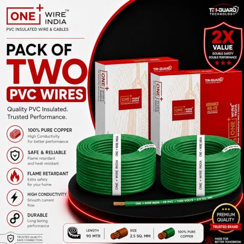 Image of 90m PVC Copper Electrical Wire (Pack of 2), Green, 2.5 mm