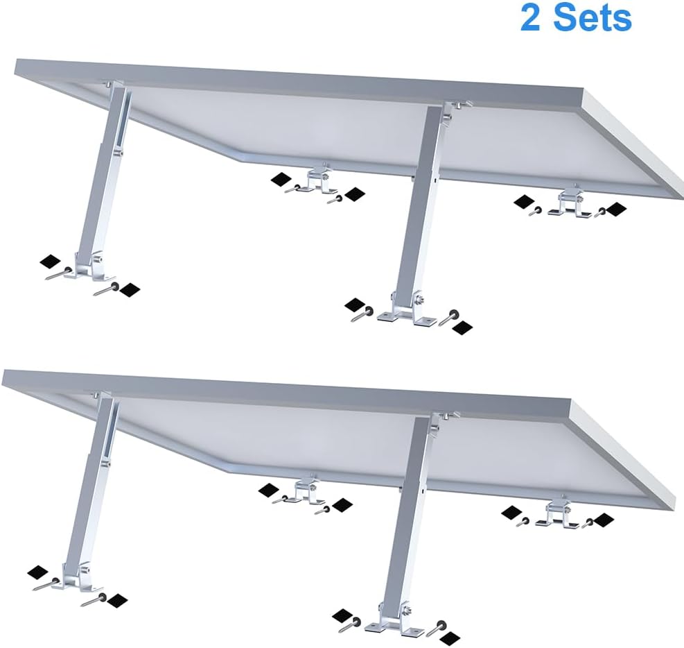 Adjustable Solar Panel Tilt Mount Brackets Stand Support Any Solar Panels for RV, Roof, Boat, Yacht Flat Surface, Camping, Off-Grid Systems（2sets）