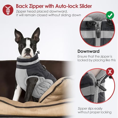 AOFITEE Wintermantel für große Hunde, Wasserdicht Hundemantel Hundejacke Mittelgroße Hund mit Geschirr, Winddichter Winter Hunde Jacket mit Reißverschluss, Warme Outdoor Hundebekleidung, L Grau