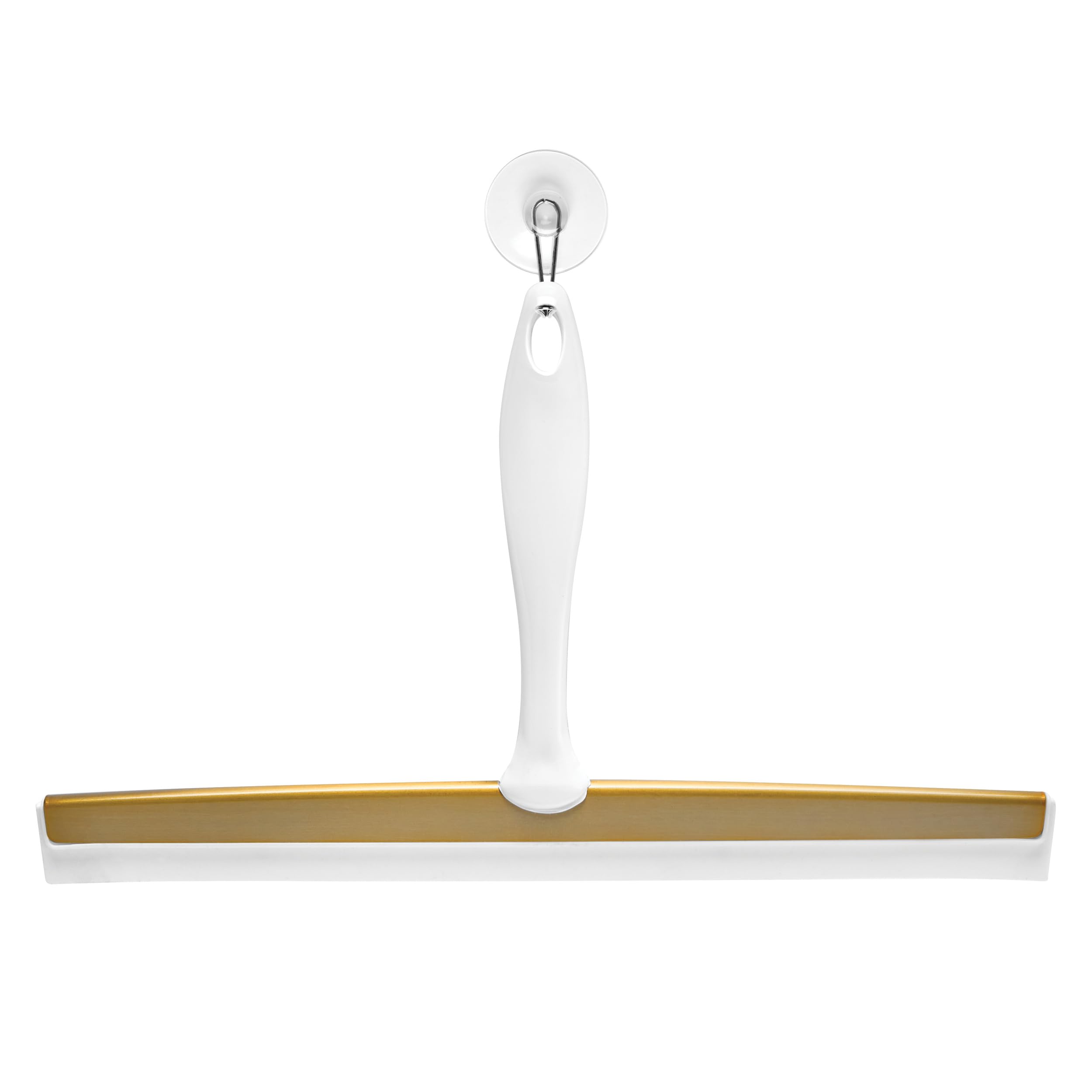 iDesign Bathroom Shower Squeegee, White/Soft Brass