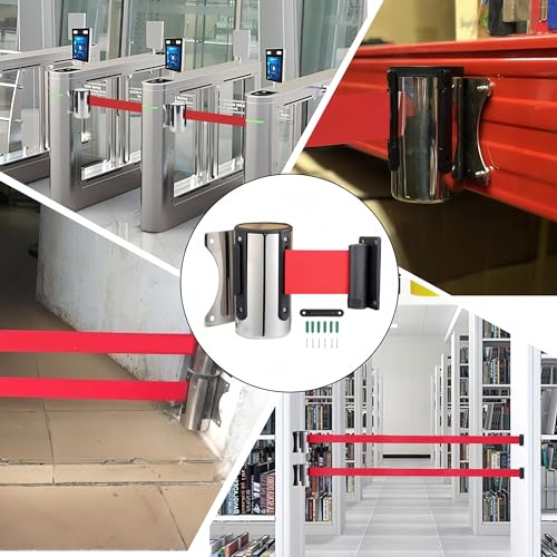 5M Edelstahl Absperrung Ausziehbar Absperrband Einzeihbar Wand Montiert Absperrung Personenleitsystem Absperrstände Absperrseil Wandgurt Sicherheit für Abgrenzungsständer Crowd Control